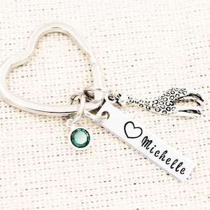 Personalized Name Giraffe Keychain, Birthstone Name Keyring, Giraffe Key Chain, Animal Keychains, Giraffe Gifts, Custom Name Charm, Birthday