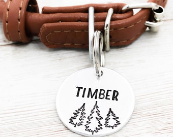 Trees Pet ID Tag, Nature Dog Name Tag, Forest Pet Tags, Mountain Dog Tags, Woodland Dog Collar Charms, Cat ID Charm, Dog Gifts, Dog Jewelry