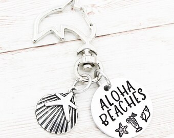 Llavero de playas Aloha, llavero de concha marina, llavero de playa, llavero de delfines, regalo para amantes de la playa, llavero del océano, encanto de vida marina, regalos de delfines