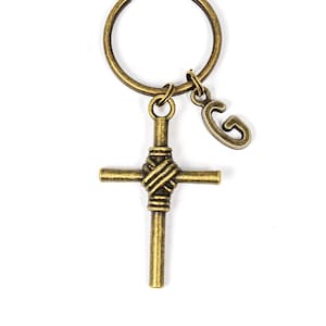 Bronze Cross Keychain, Initial Cross Keyring, Christian Gifts, Religious Gift, Keychain For Men, Faith Gift, Remembrance Gift, Loss Of Gift