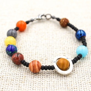 Solar System Bracelet, Beaded Planet Bracelet, Outer Space Jewelry, Cosmic Gifts, Galaxy Gift, Unisex Bracelet, Gemstone Bracelet, Astronomy