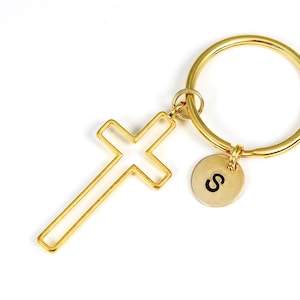 Cross Keychain, Christian Keychain, Religious Keychain, Faith Keychain, Initial Keychain, Memorial Keychain, Baptism Keychain, Communion