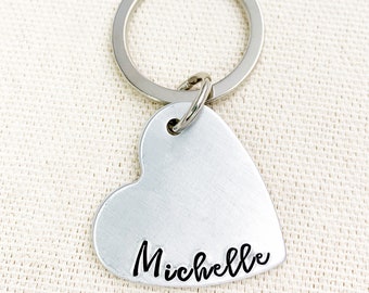 Custom Heart Name Keychain, Personalized Minimalist Keyring, Name Bag Charm, Name Tag Key Ring, Bridesmaid Favors, Dainty Keychains, For Her