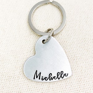 Custom Heart Name Keychain, Personalized Minimalist Keyring, Name Bag Charm, Name Tag Key Ring, Bridesmaid Favors, Dainty Keychains, For Her