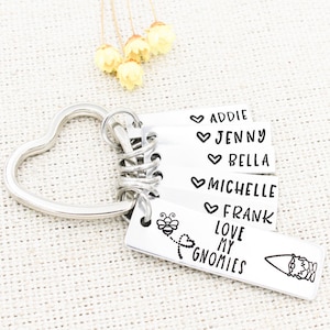 Personalized Love My Gnomies Keychain, Gnome Name Keyring, Childrens Names Keychain, Family Key Chain, Mom Gift, Friendship Gift, Gnome Gift