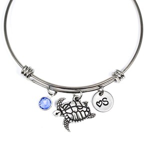 Sea Turtle Bangle, Turtle Bracelet, Birthstone Bangle, Beach Bracelet, Turtle Jewelry, Beach Jewelry, Stackable Bangles, Sea Life, Salt Life