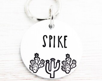 Cactus Pet Name Tag, Cacti Dog ID Tag, Desert Pet Tags, Succulent Dog Name Charm, Cat Name Tags, Dog Collar Charm, Southwest Pet Tag