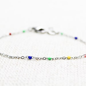 Hypoallergenic Colorful Chain Anklet, Stainless Steel Rainbow Anklets, Dainty Layering Ankle Bracelet, Enamel Jewelry, Small Chain Anklets