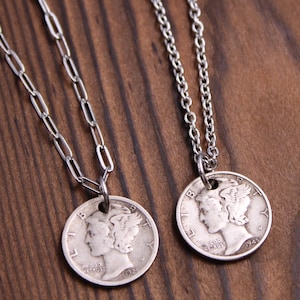 Vintage Mercury Dime Necklace, Antique Coin Necklace, Coin Collector Gift, Old Coin Jewelry, Collectible Coins, Jewelry For Him Unisex
