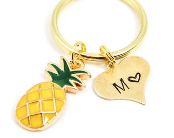 Aangepaste ananas sleutelhanger, sierlijke fruit sleutelhanger, eerste sleutelhanger, beste vriend cadeau, BFF sleutelhanger, tropische sieraden, ananas sleutelhanger