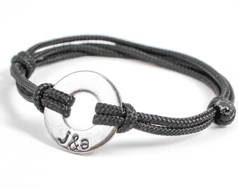 Personalized Washer Bracelet, Couples Jewelry, Anniversary Gift, Gift For Boyfriend, Couples Initials, Husband Presents, Anniversary For Him