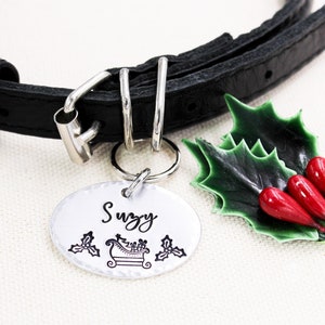 Christmas Pet ID Tag, Santa Sleigh Cat Tag, Holiday Dog Name Tag, Christmas Dog Collar Charm, Xmas Dog Tag, Puppy Tag, Christmas Dog Jewelry