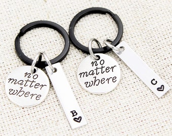 Long Distance Couples Keychain Set, No Matter Where Keychains For 2, Distance Relationship, Gift For Boyfriend, Friendship Keychains, Bestie