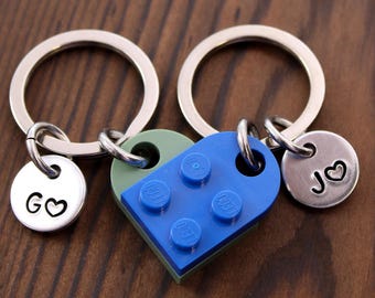 Set portachiavi a forma di cuore LEGO® - Portachiavi per coppie, regali coordinati, regalo per fidanzato, regalo per fidanzata, portachiavi per migliore amica, regalo di San Valentino