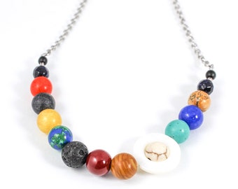 Solar System Necklace, Planet Necklace, Outer Space Necklace, Astrology Jewelry, Galaxy Jewelry, Planetary Necklace, Stainless Steel, Unique