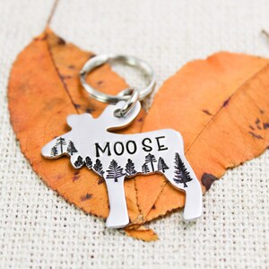 Moose Dog ID Tag, Moose Pet Name Tags, Nature Pet Collar Charms, Trees Dog Names Tags, Pet Identification Charm, Custom Dog Name Tag, Forest