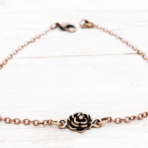 Copper Rose Anklet, Rose Ankle Bracelet, Rose Charm Anklet, Flower Anklets, Summer Jewelry, Gift For Wife, Floral Bracelets, Jewelry For Her