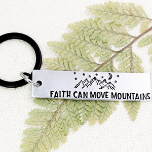 Faith Can Move Mountains Keychain, Inspirational Keyring, Motivational Gifts, Matthew 17:20, Faith Bag Charm, Bible Quotes, Uplifting Gifts