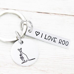 Kangaroo Keychain, Animal Pun Keyring, Gift For Mother, Daughter Gifts, I Love Roo, Cute Pun Gifts, Animal Lover, Australia Key Ring, Aussie
