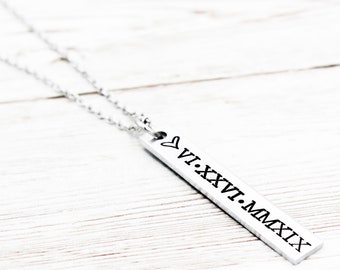 Roman Numeral Date Necklace, Anniversary Necklace, Personalized Couples Necklace, Custom Date Jewelry, Wedding Day Gift, Wife Gifts