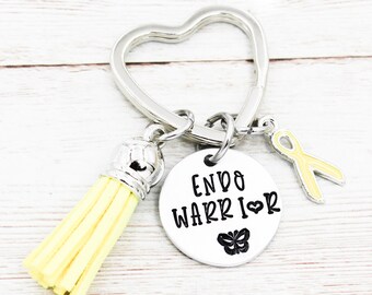 Endo Warrior Keychain, Endometriosis Warrior, Endometriosis Awareness Keyring, Yellow Ribbon, Fight Like A Girl, Infertility Gift