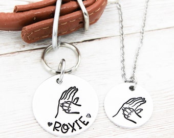 Matching Dog and Human Dog Tag and Necklace, Dog Paw Necklace, Dog Mom Gift, Dog Name Tag, Dog ID Tags, Dog Best Friend, New Puppy Gift