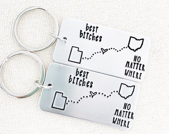 Distance Friendship Keychain Set, Matching Friends Keychains, Long Distance Friend Gifts, Moving Away Gift, No Matter Where Keyring, Sister