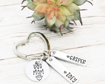 Personalized Dog Mom Keychain, Dog Names Keyring, Gift For Dog Momma, Paw Print Key Chain, Dog Mama Gifts, Fur Mom, New Dog Gift