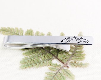 Mountain Wedding Tie Clip, Mountains Tie Bar, Groomsmen Tie Clips, Men Wedding Favors, Father Of The Bride, Husband Gift, Hiker Gifts