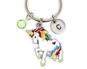 Eenhoorn sleutelhanger, sleutelhanger met geboortesteen, sleutelhanger met initialen, eenhoorn sleutelhanger, eenhoorn cadeau, eenhoorn liefhebber, verjaardagscadeau voor je beste vriendin, cadeau voor een vriendin, zus