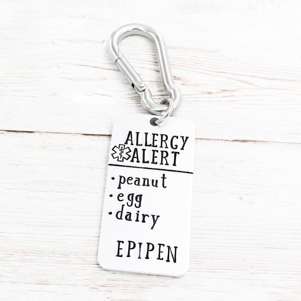 Personalized Allergy Alert Keychain, Custom Allergies Charm, Medical Alert Bag Charm, Allergy Keyring, Epipen Alert, Medical ID Charms