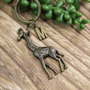 Bronze Giraffe Keychain, Monogram Giraffe Keyring, Gift For Giraffe Lovers, Zoo Animal Gifts, Small Christmas Present, Stocking Stuffers