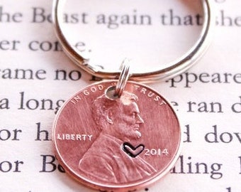 Aangepast jaar Penny sleutelhanger Penny From Heaven sleutelhanger, verjaardagscadeaus, ter nagedachtenis aan, cadeau sympathie, koperen verjaardag, huwelijksgunsten