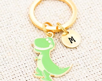 Benutzerdefinierte Initial Tyrannosaurus Rex Schlüsselanhänger, Dinosaurier Geschenke, Grün T Rex Taschenanhänger, Kawaii Dino Schlüsselanhänger, niedliches Paläontologie Geschenk, Trex Anhänger