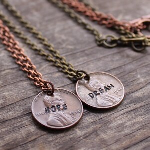 Penny Word Necklace, Handstamped Penny Necklace, Graduation Gift, Inspiring Jewelry, Dream Necklace, Hope Necklace, Gift For Her
