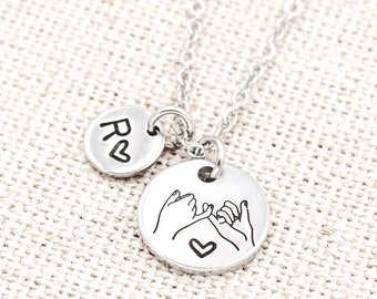 Custom Initial Pinky Promise Necklace, Pinky Swear Jewelry, Friendship Necklaces, Best Friend Jewelry, Gift For BFF, Distance Friendship