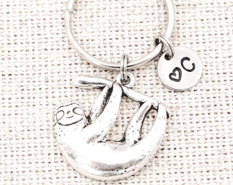 Custom Initial Sloth Keychain, Personalized Sloth Keyring, Sloth Bag Charm, Animal Keychains, Sloth Gift, Animal Lover Gifts, Friend Gift