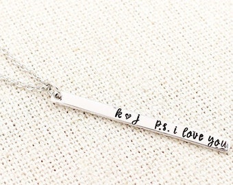 Personalized Skinny Bar Necklace, Custom Couples Necklace, PS I Love You Necklace, Gift For Wife, Custom Text Necklace, Girlfriend Jewelry