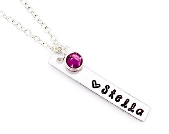 Birthstone Name Necklace – Personalized Jewelry for Her, Custom Name Pendant, New Mom Gift, Daughter, Sister, Teen Girl Birthday Gift, Momma