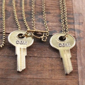 Couples Necklace Set, Vintage Key Necklace, Matching Necklaces, Couples Necklace, Couples Gift, Rustic Necklace, Girlfriend Gift, For Him