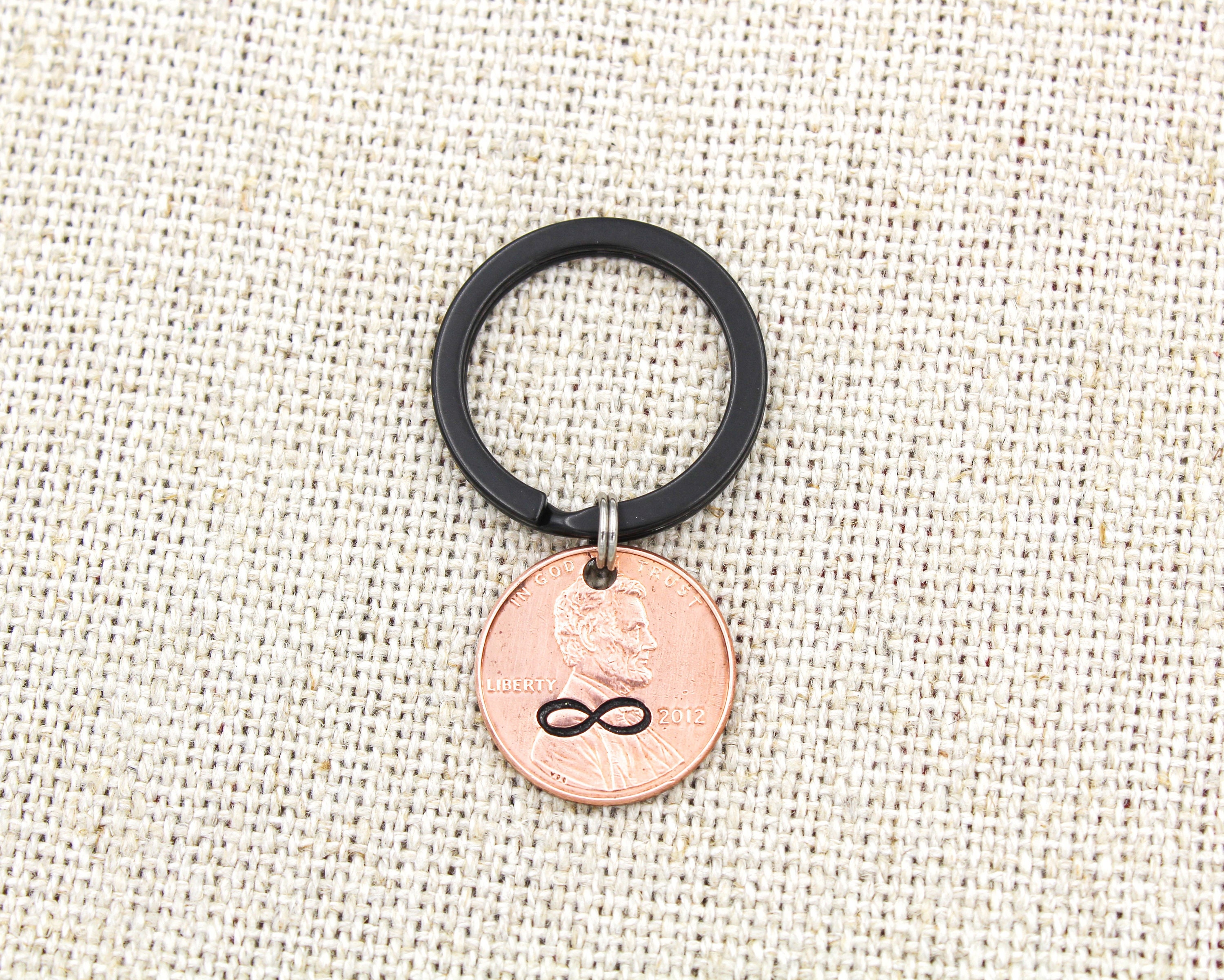 Infinity Symbol Keychain, Custom Penny Keyring, Couples Gifts