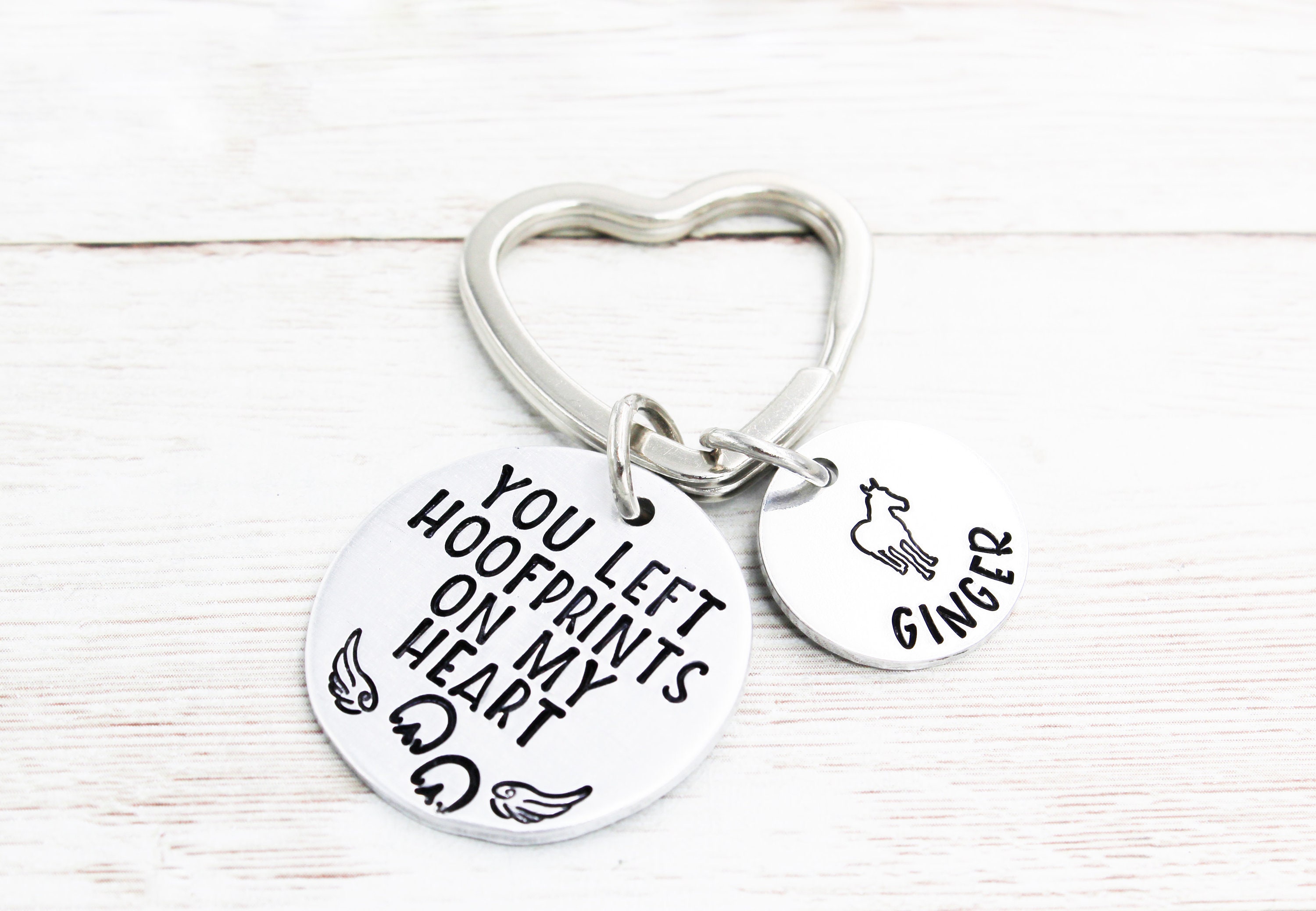 Horse Memorial, You Left Hoof Prints on My Heart, Keychain, Clip or  Necklace.