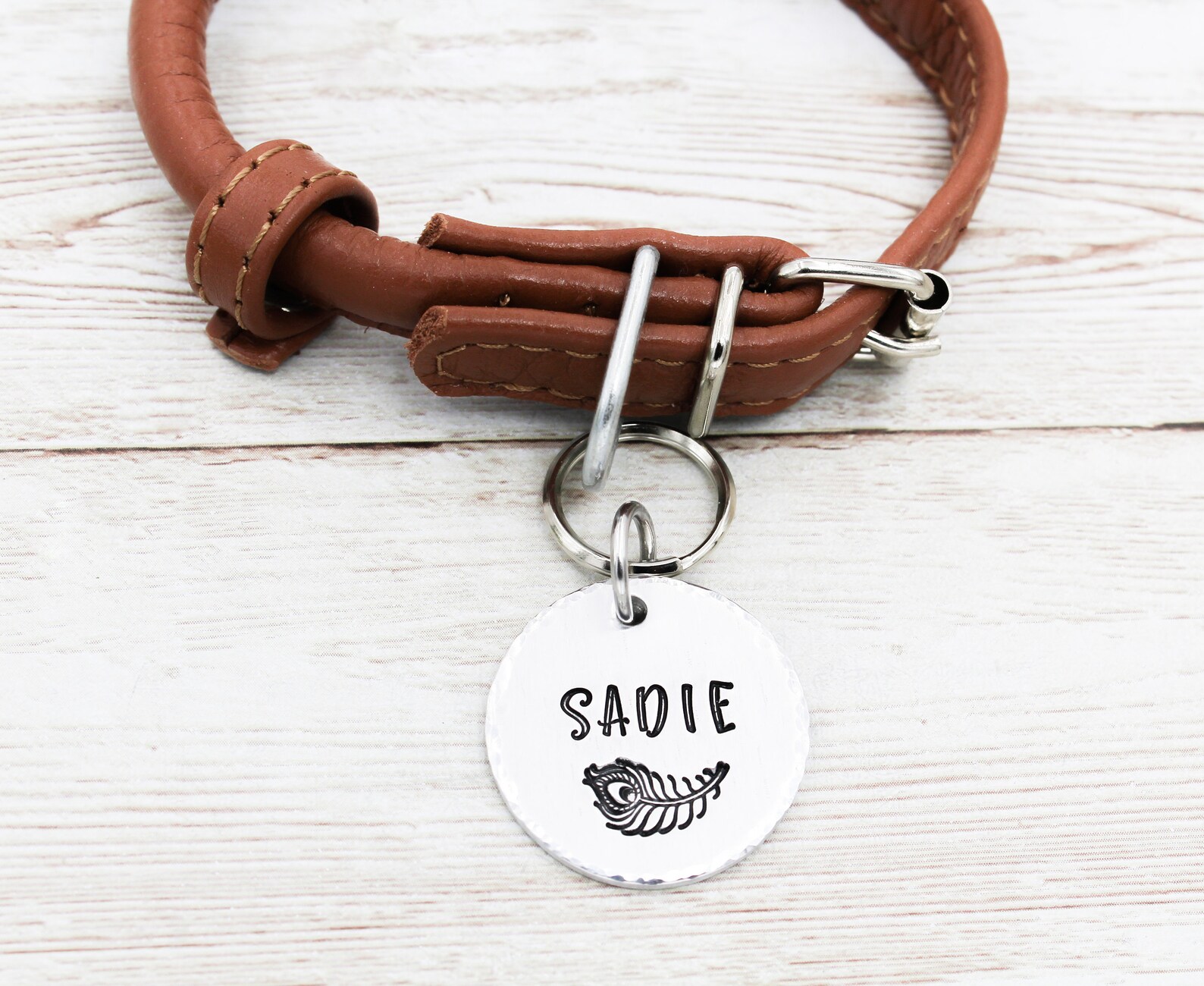 Peacock Feather Pet ID Tag Feather Dog Name Tag Custom Cat Etsy