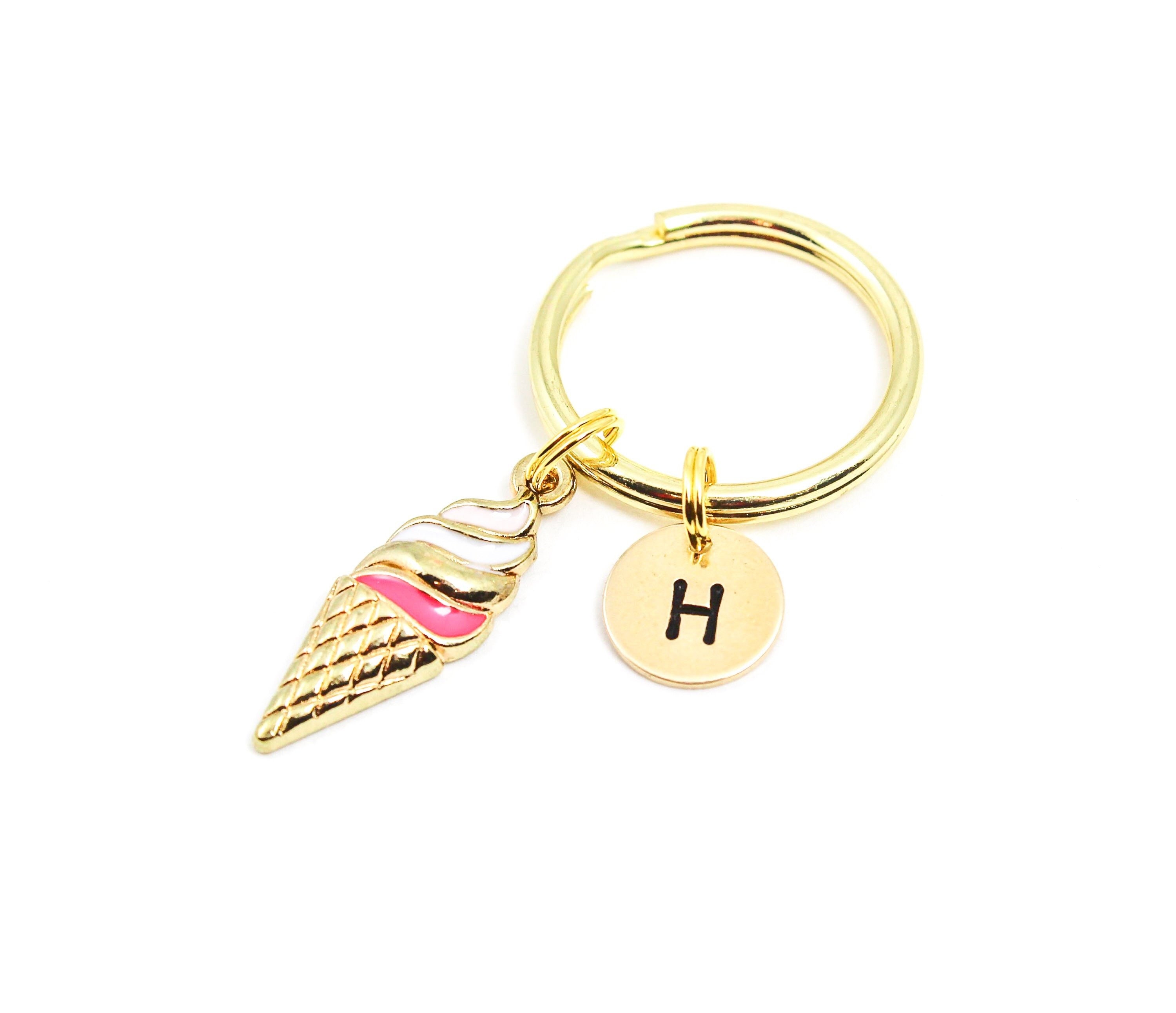 Personalized Ice Cream Cone Keychain Ice Cream Keychain Etsy