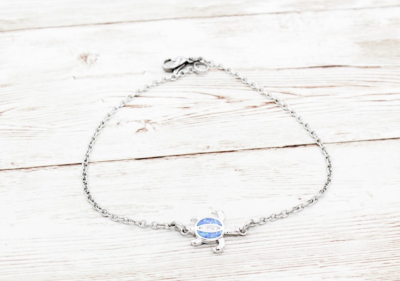 Beach Anklets Sea Turtle Anklet Sea Turtle Ankle Bracelet Turtle Jewelry Sea Life Gift Ocean Jewelry Imitation Blue Opal Anklet