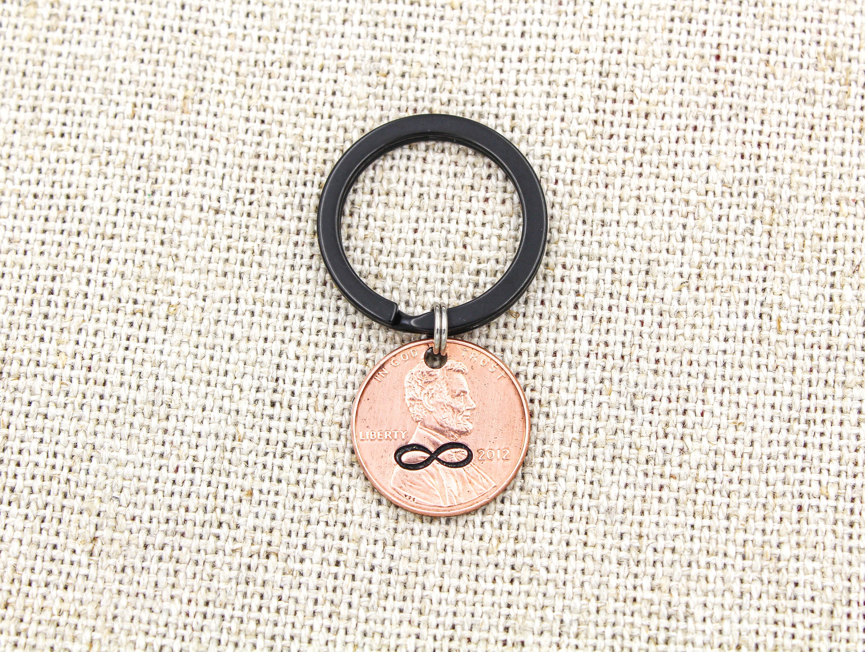 Infinity Symbol Keychain, Custom Penny Keyring, Couples Gifts