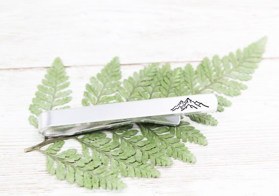 Mountains Tie Clip, Groomsman Tie Bar, Gift For Dad, Husband Tie Clips, Mountain Climber, Hiker Gift, Forest Ranger Gift, Wedding Tie Bars