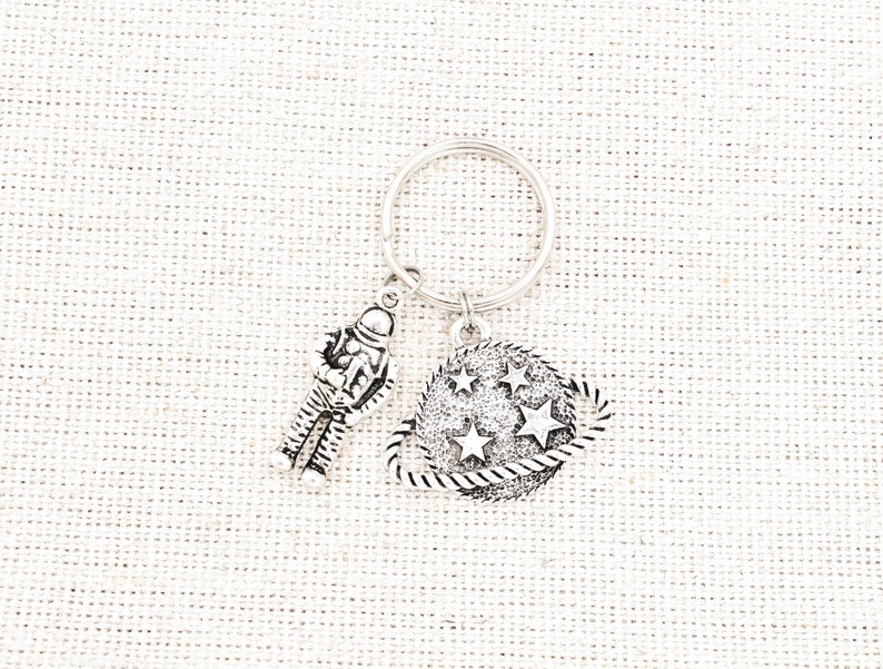 Planet Astronaut Keychain, Saturn Keychain, Planet Keyring, Outer Space Charm, Astronaut Charm, Geeky Keychains, Star Keychain, Galaxy Gifts image 3