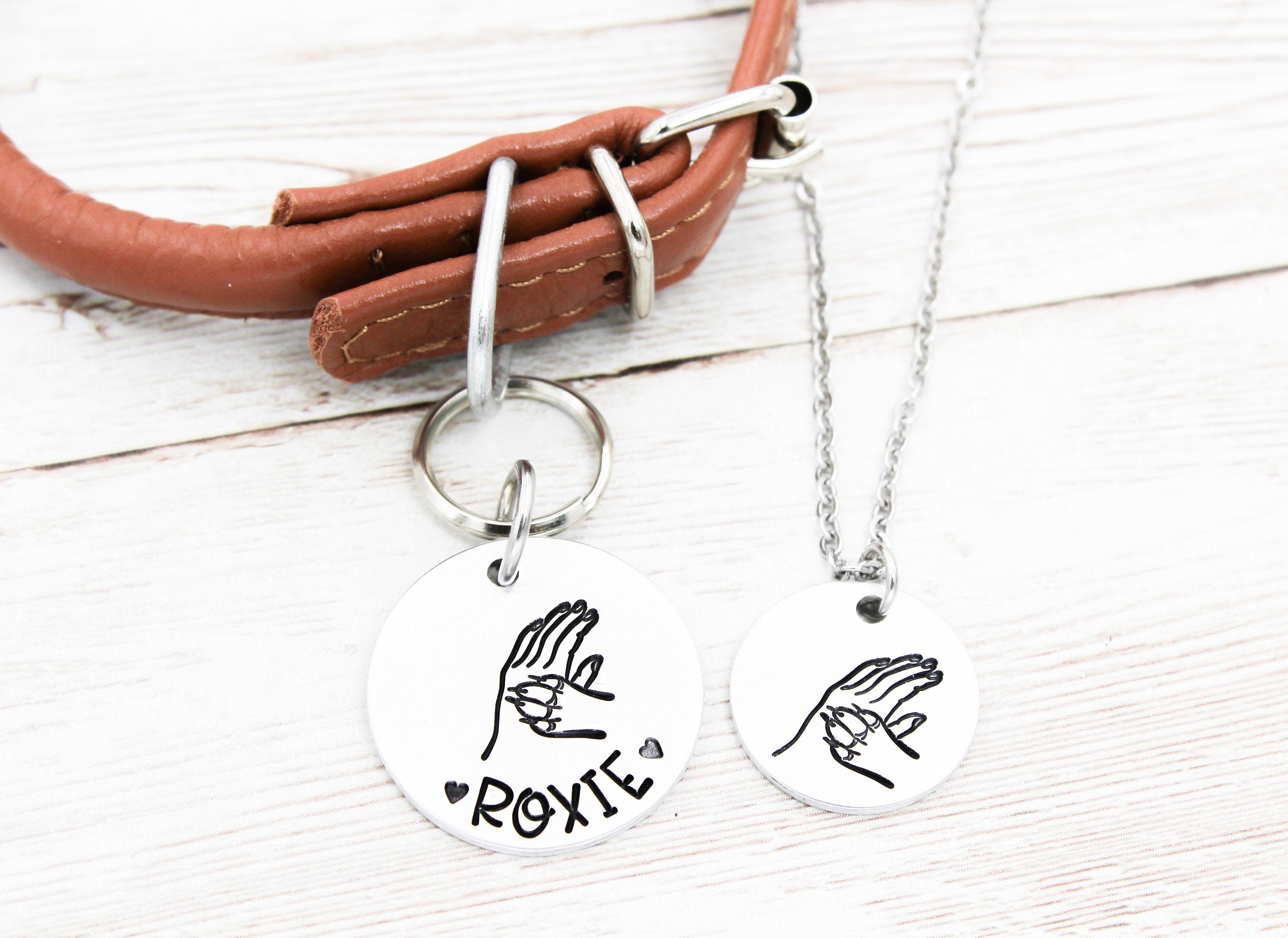 Matching Dog and Human Dog Tag and Necklace, Dog Paw Necklace, Dog