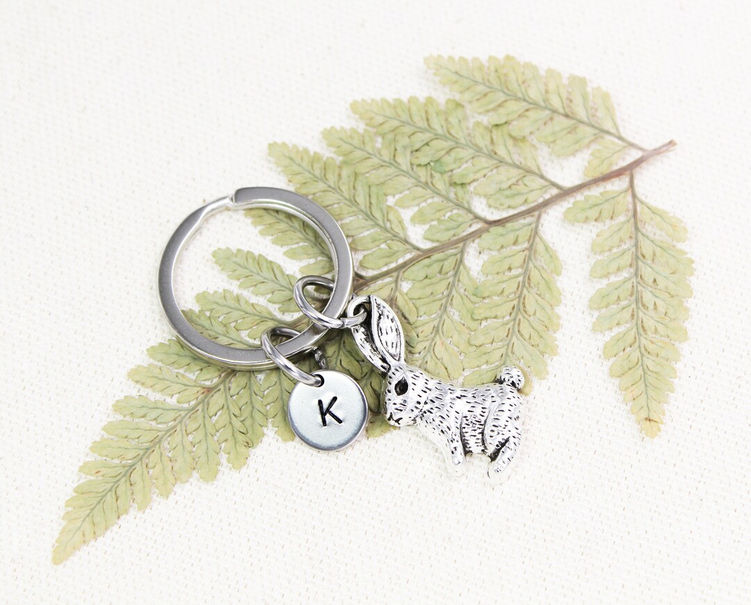 Custom Initial Rabbit Keychain, Bunny Rabbit Keyring, Rabbit Gifts ...